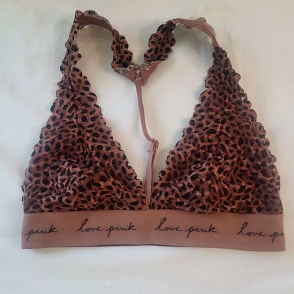 Victoria's Secret Other - Victoria Secret PINK Women Bra Small Lepoard Bralette Strappy Lace Lightly Lined